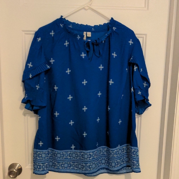 Cato Plus Size Blue Boho Peasant Top - Size 18/20 - Picture 1 of 5